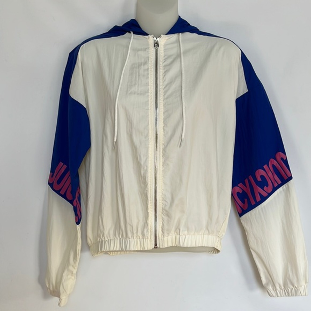 Juicy Couture Retro Vintage Nylon‎ Colorblock Hoodie Windbreaker Jacket Size M